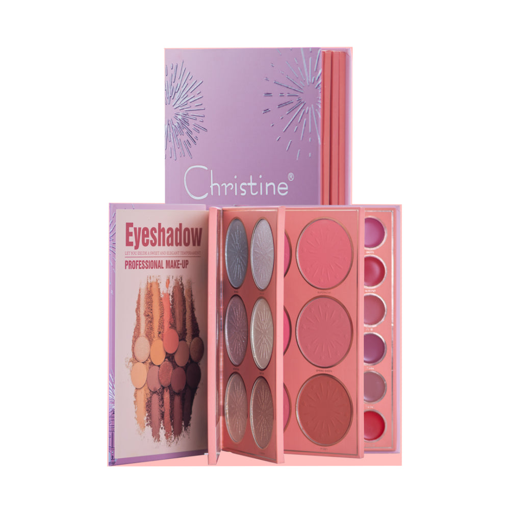 Christine 4-in-1 Makeup Booklet - Eyeshadow & Highlighter & Blusher & Lipstick