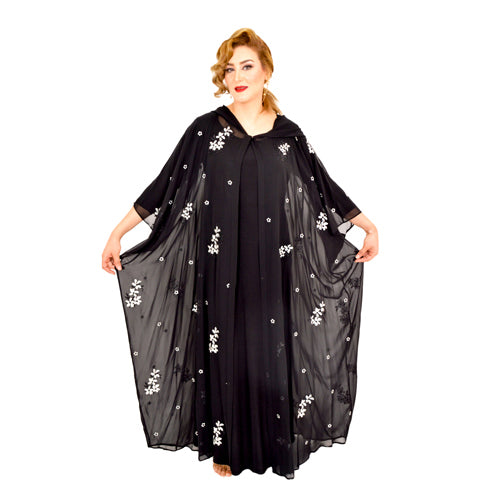 Black Abaya / White Printed Design