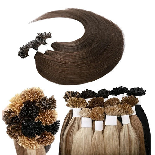 Set Natural Human Hair Extensions U Glue Tip