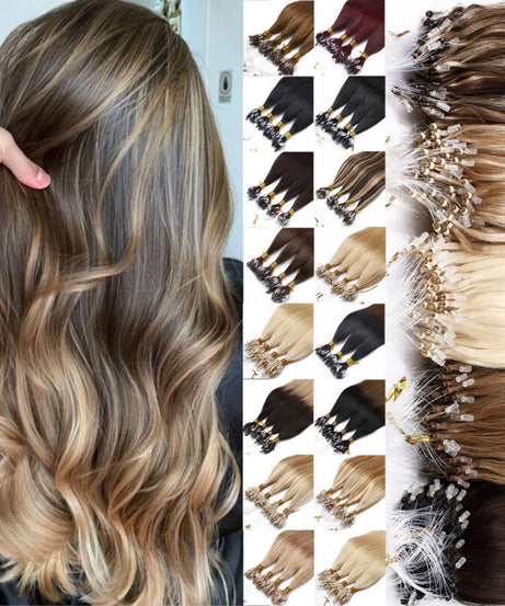 Human Hair Extensions with Double Micro Rings Silicone