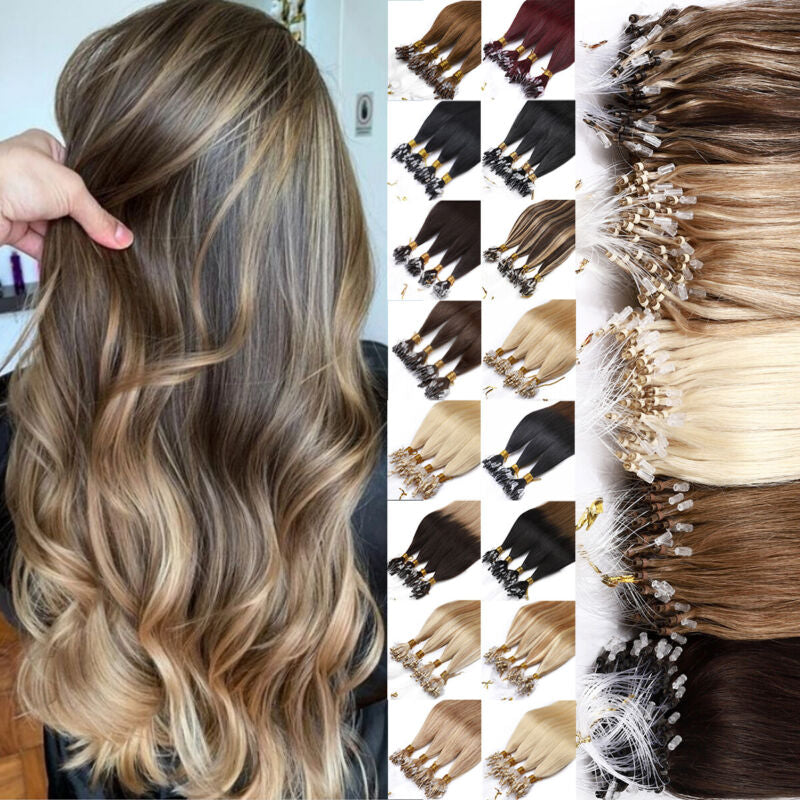Human Hair Extensions with Double Micro Rings Silicone