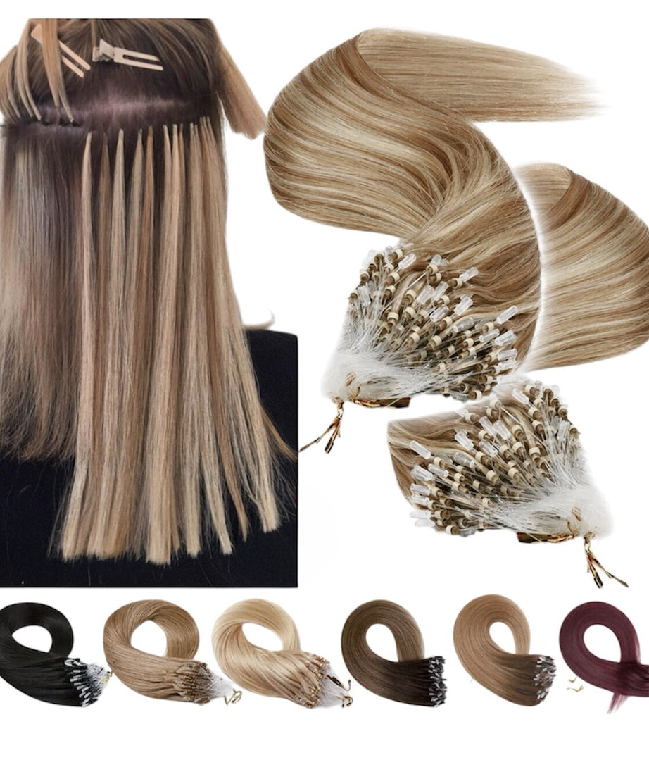 Human Hair Extensions with Double Micro Rings Silicone