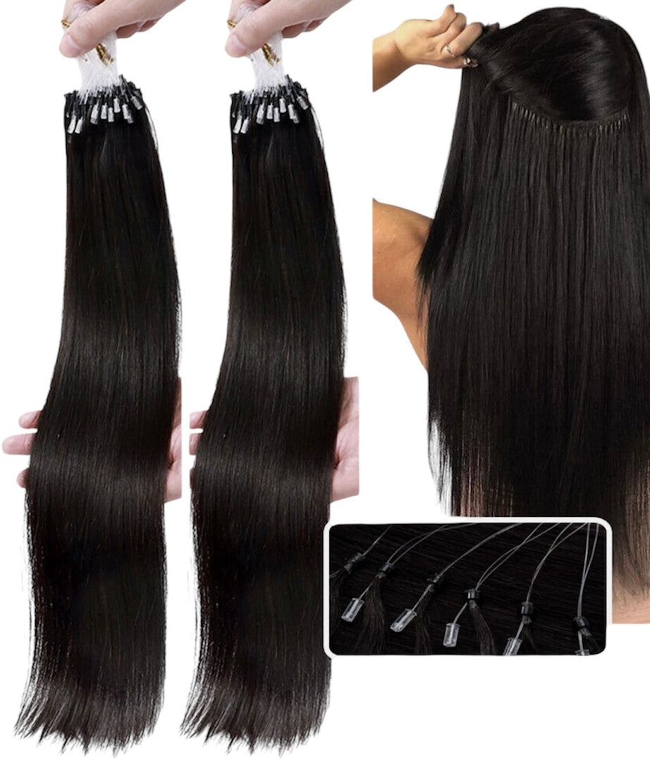 Human Hair Extensions with Double Micro Rings Silicone