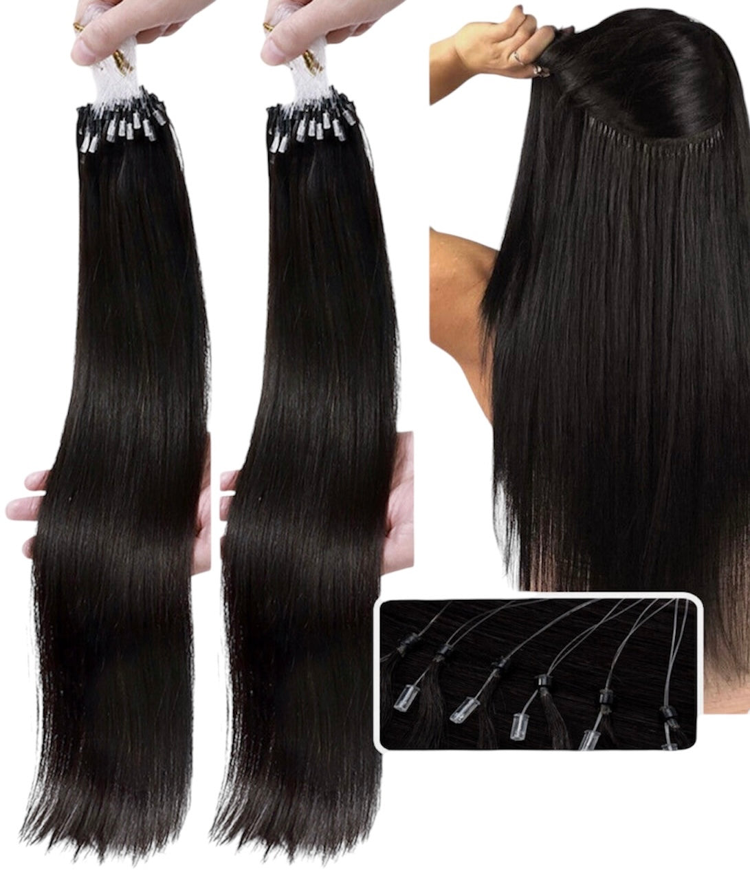 Human Hair Extensions with Double Micro Rings Silicone