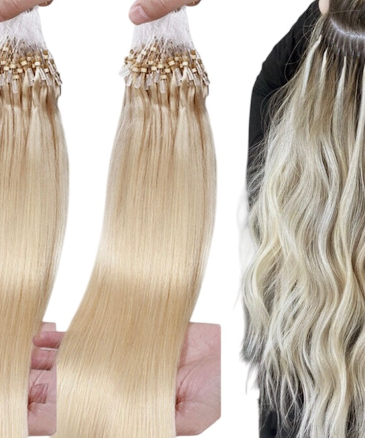 Human Hair Extensions with Double Micro Rings Silicone