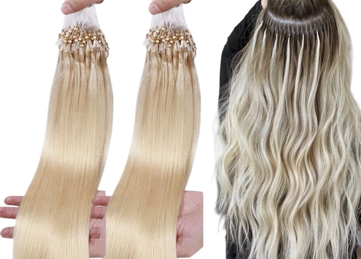 Human Hair Extensions with Double Micro Rings Silicone
