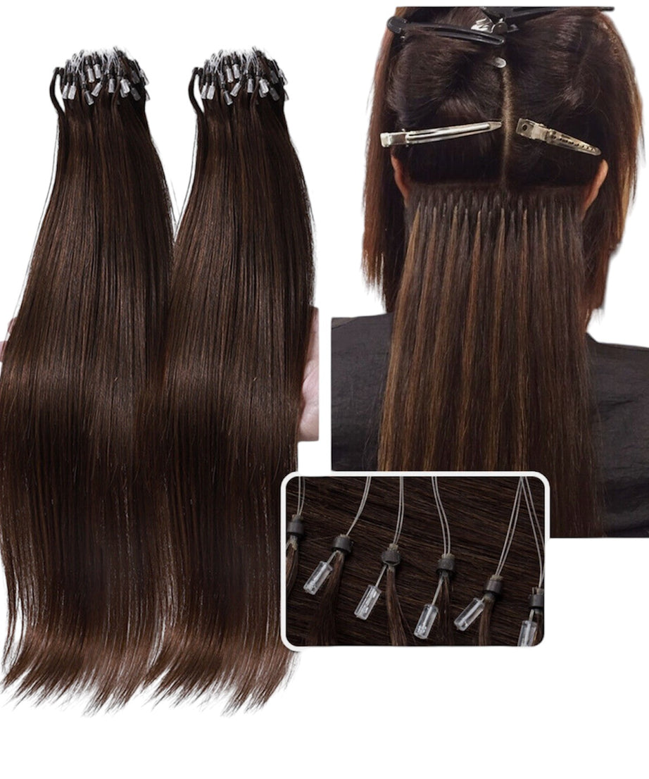Human Hair Extensions with Double Micro Rings Silicone