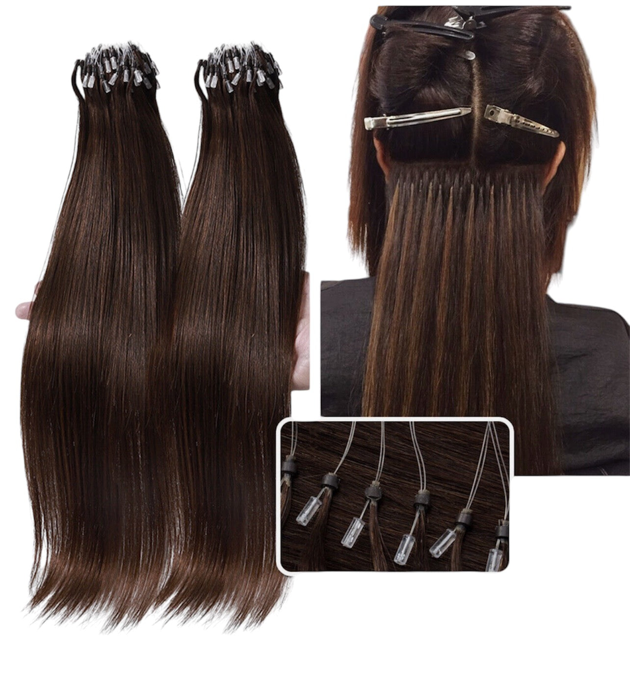 Human Hair Extensions with Double Micro Rings Silicone