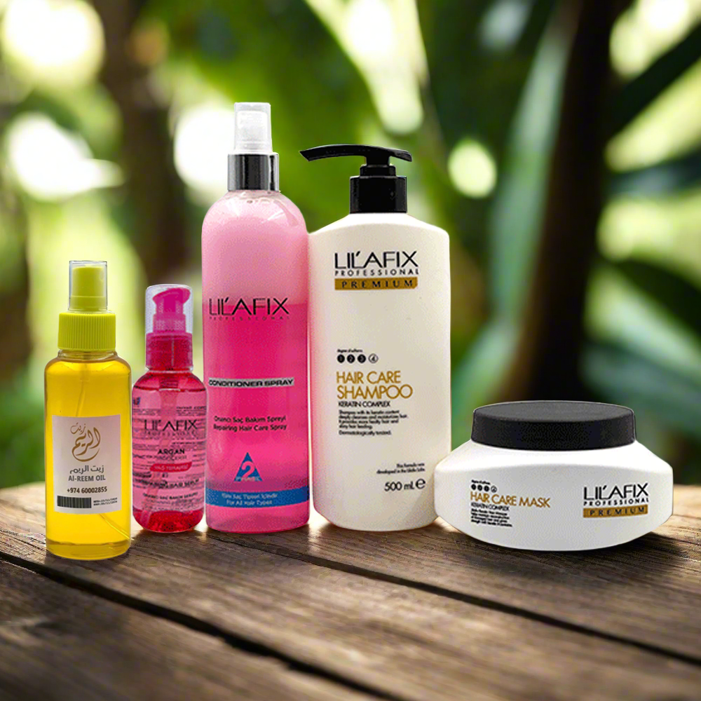 LilaFIX Rose Pack Of 5 (Shampoo + Aqua Rose Spray Conditioner + Mask + Argan Serum +Al Reem Oil)