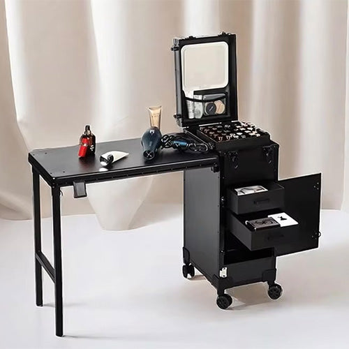 Rolling Trolley Table Aluminum Makeup & manicure With 4 Drawers