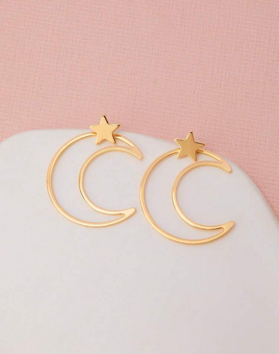 1 Pair Earrings Moon Gold