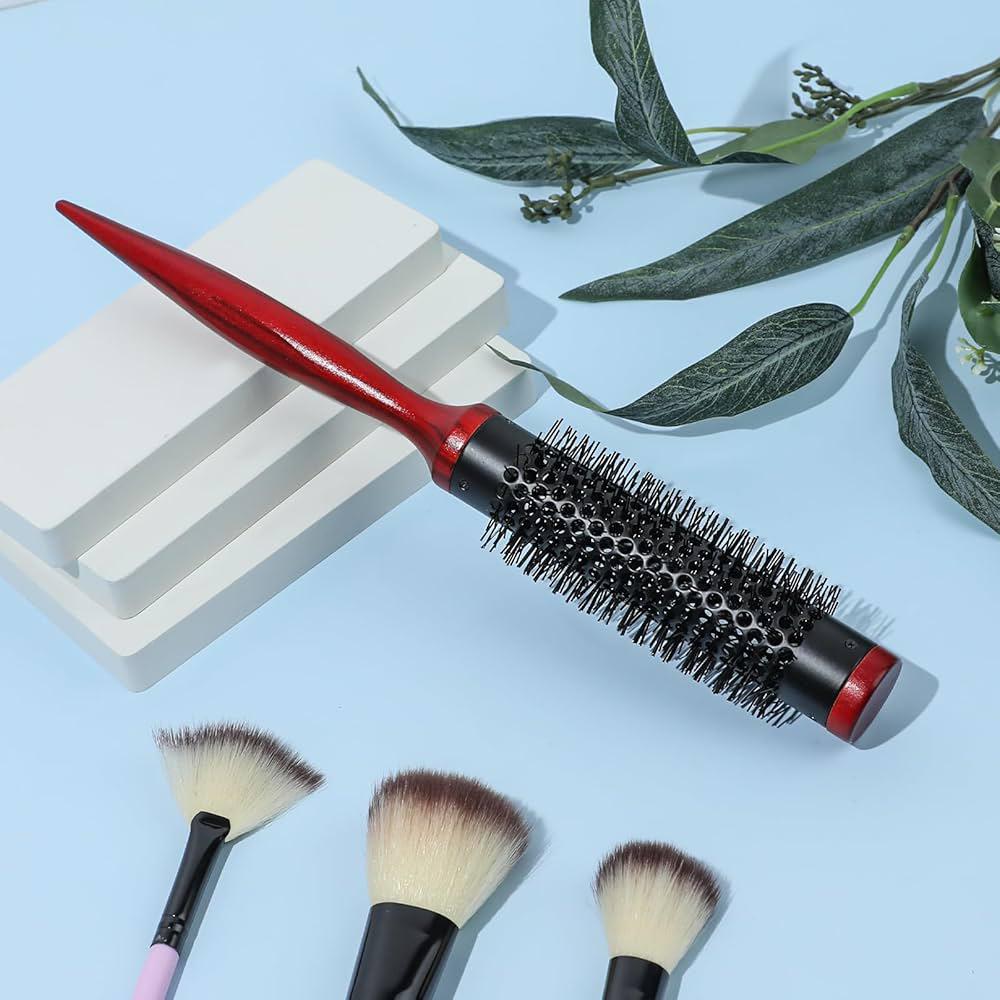 Round Wood Hair Brush Curler Black/Red