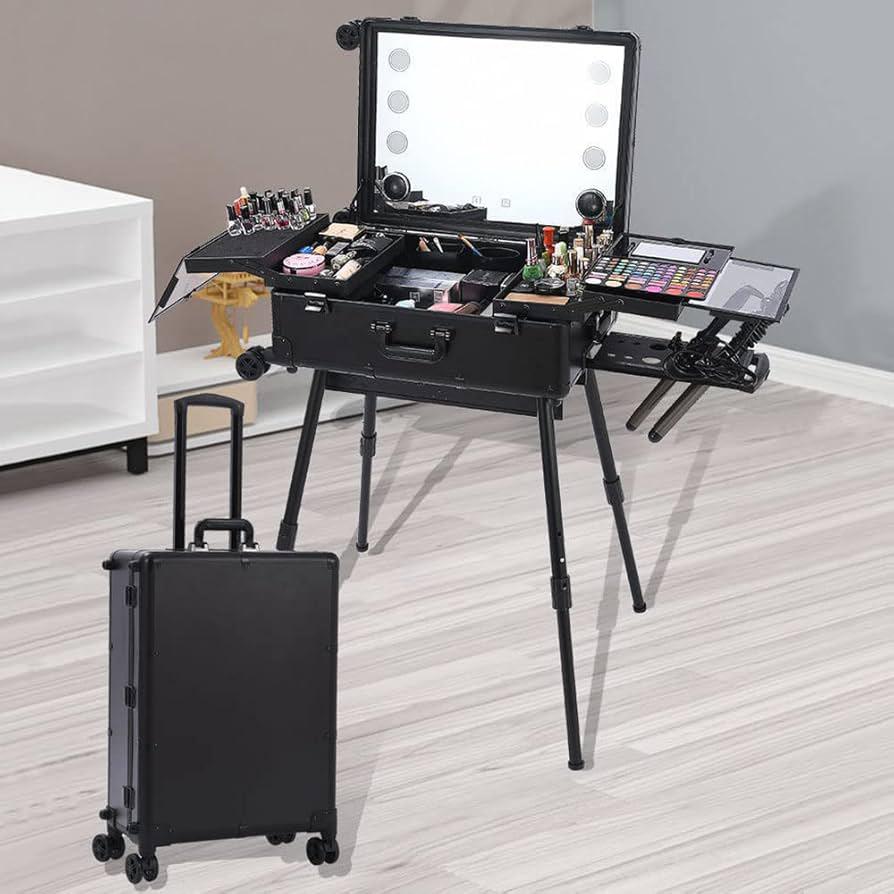 Trolley Makeup Case with LED Light Mirror