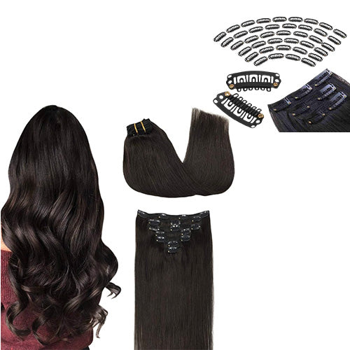 Set Natural Human Hair Clip in Extensions