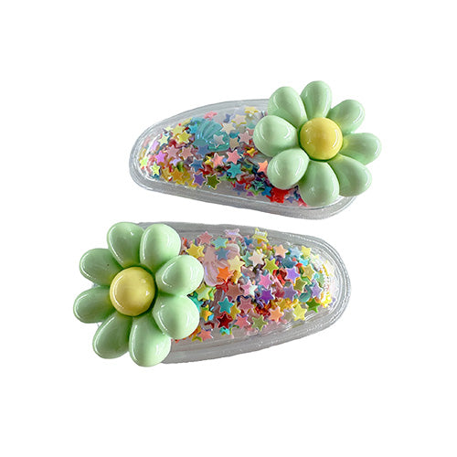 Transparent PVC Hair Clip with star decoration and glitter inside (2 pieces)