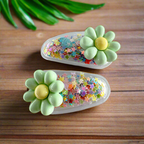 Transparent PVC Hair Clip with star decoration and glitter inside (2 pieces)