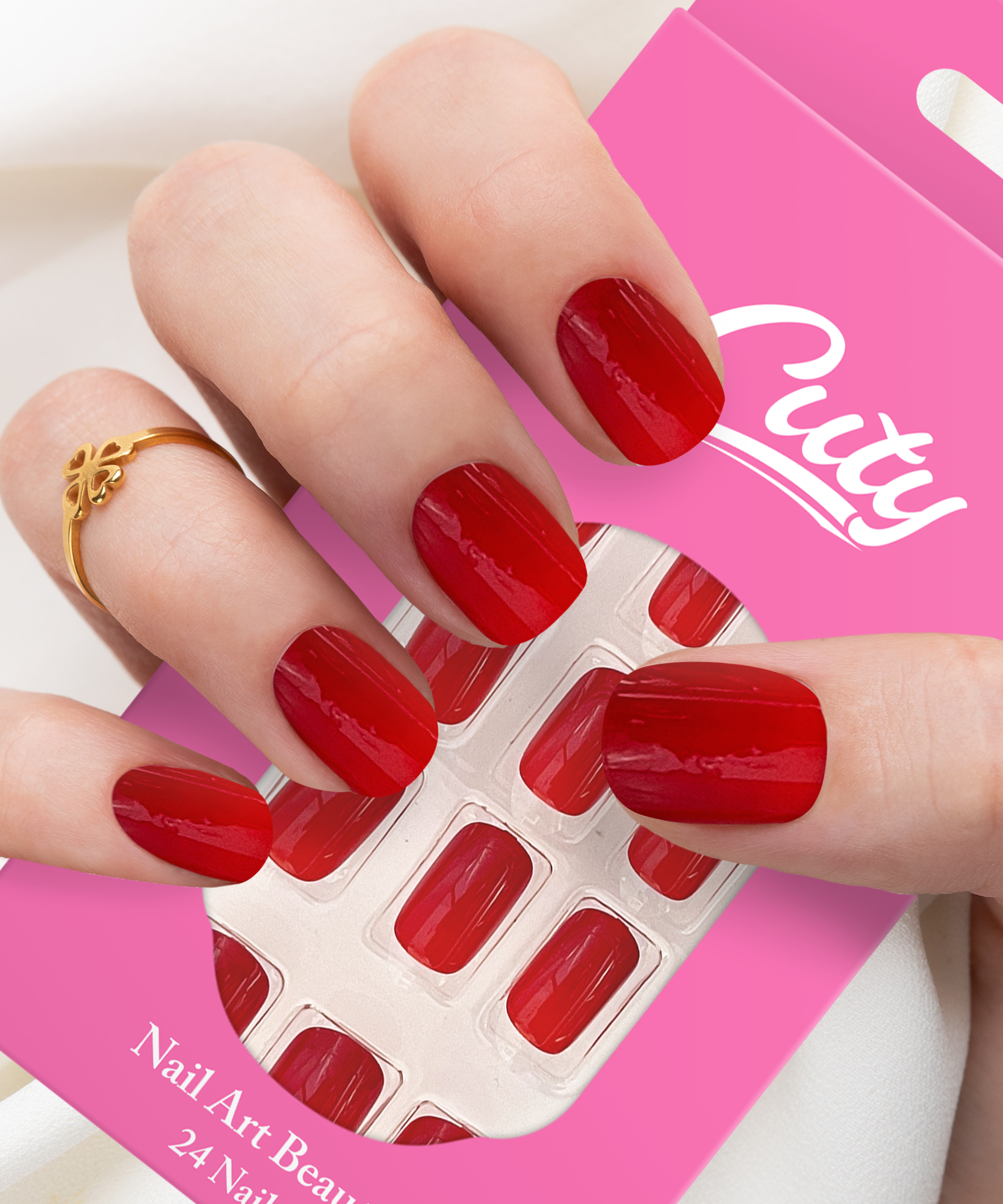أظافر لاصقة من كيوتي (ملصقات جيلي مدمجة) (24ظفر)