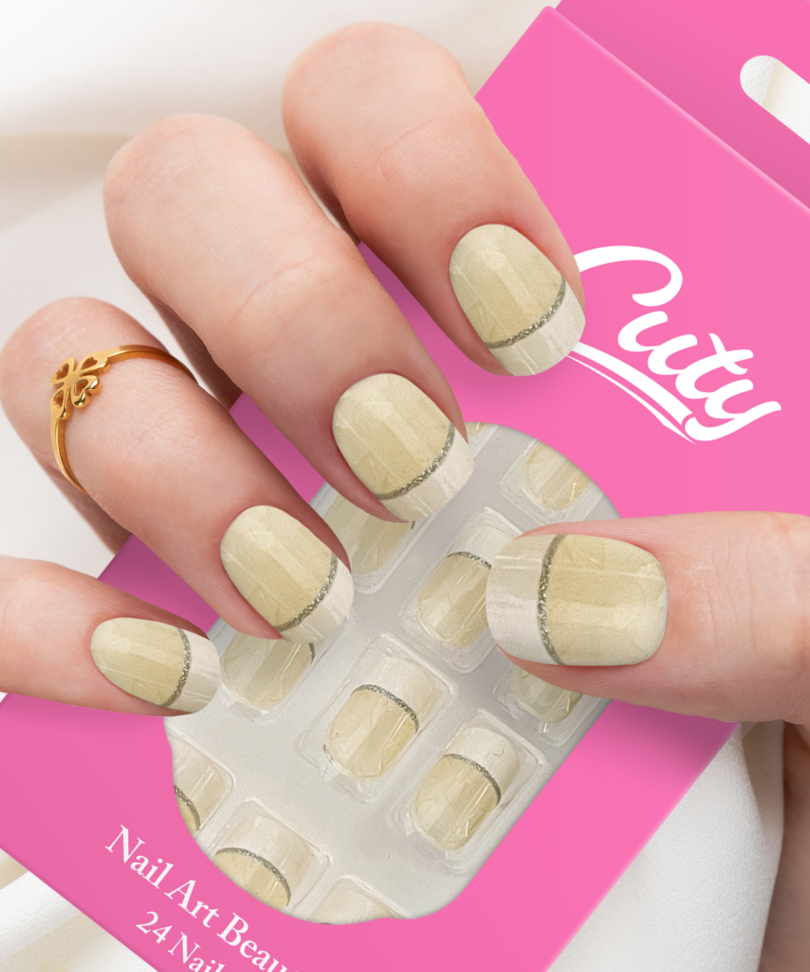 أظافر لاصقة من كيوتي (ملصقات جيلي مدمجة) (24ظفر)