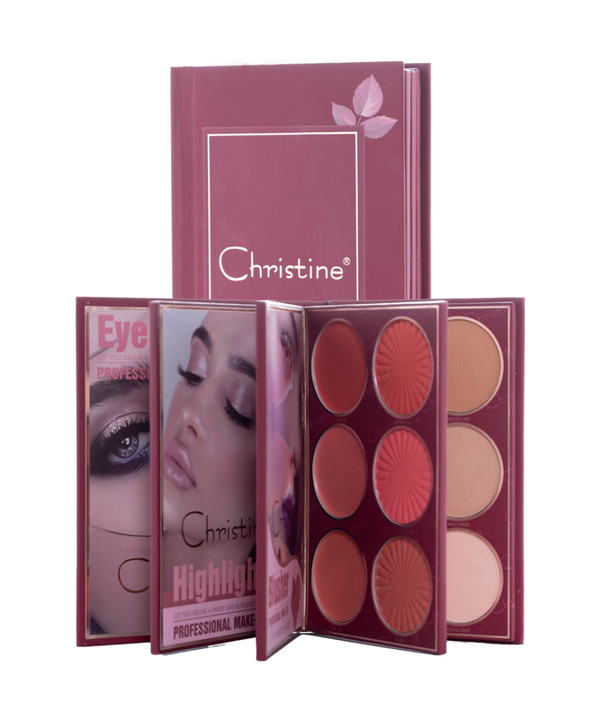 Christine 4-in-1 Makeup Booklet - Eyeshadow & Highlighter & Blusher & Contour