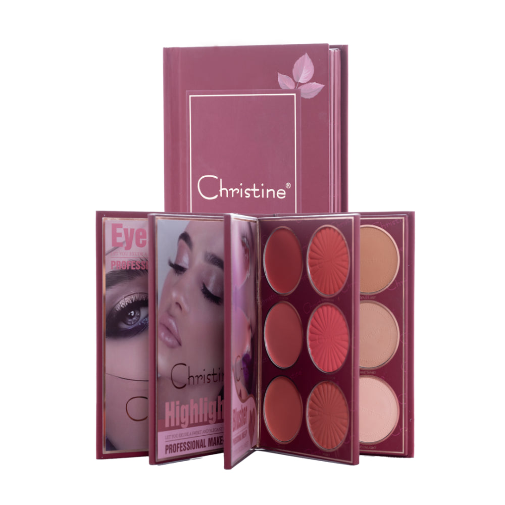 Christine 4-in-1 Makeup Booklet - Eyeshadow & Highlighter & Blusher & Contour