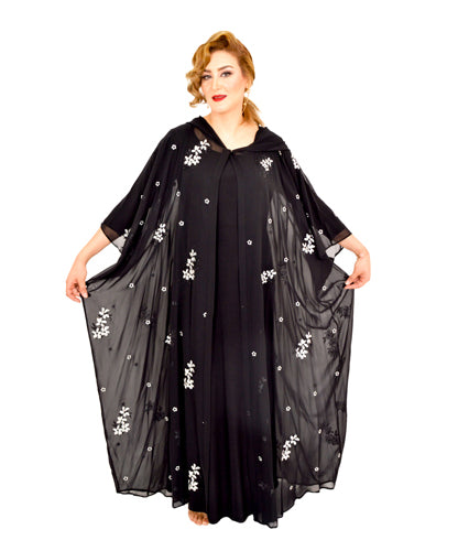 Black Abaya / White Printed Design