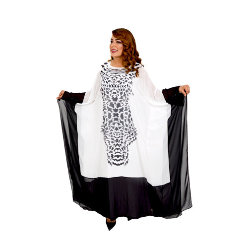 Patterned Abaya White and Black