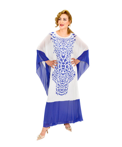 Patterned Abaya White And Blue Patterned Abaya White And Blue