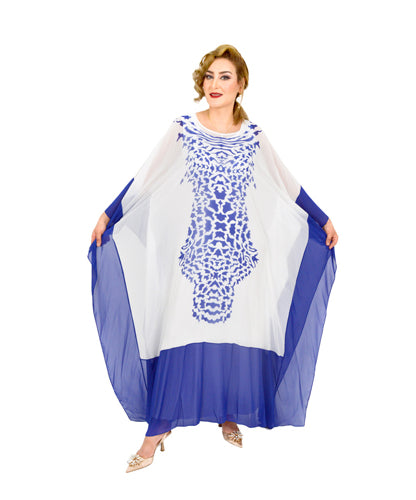 Patterned Abaya White And Blue Patterned Abaya White And Blue