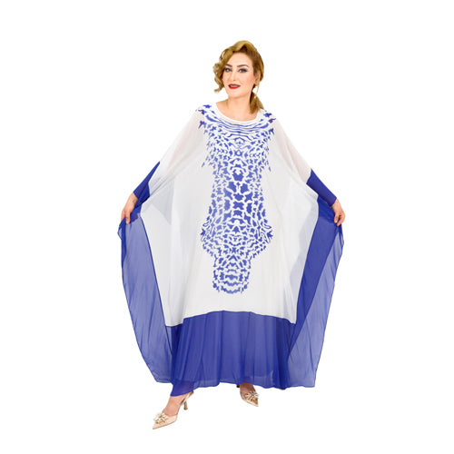 Patterned Abaya White And Blue
