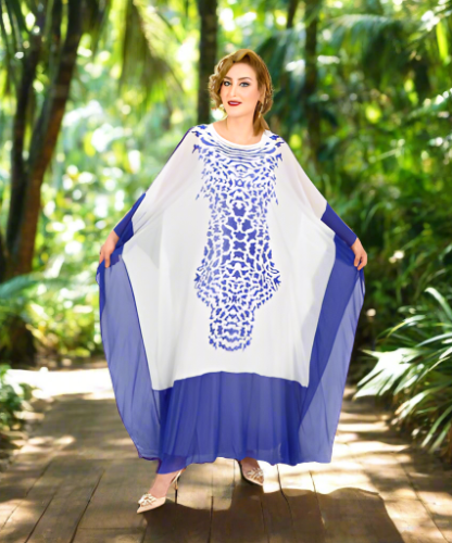 Patterned Abaya White And Blue Patterned Abaya White And Blue