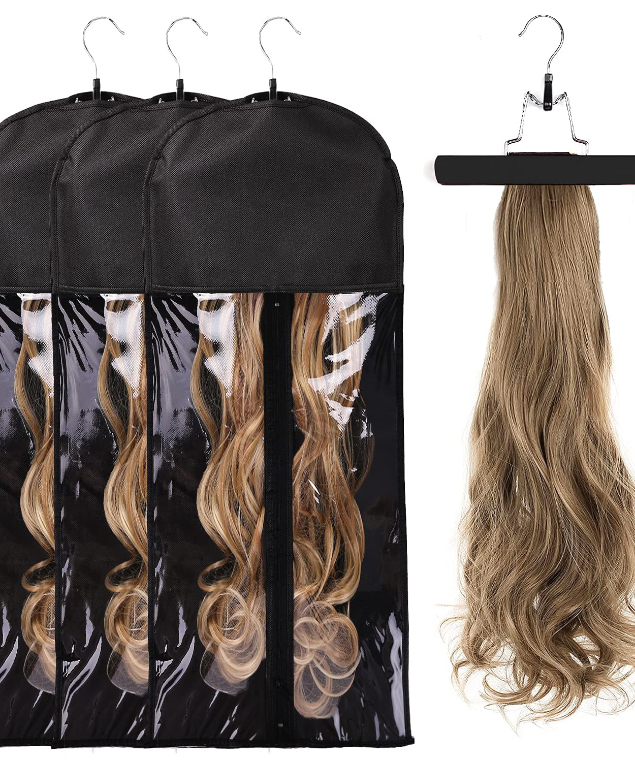 Hanging Wig & Hair Extension Storage Bags (Black)