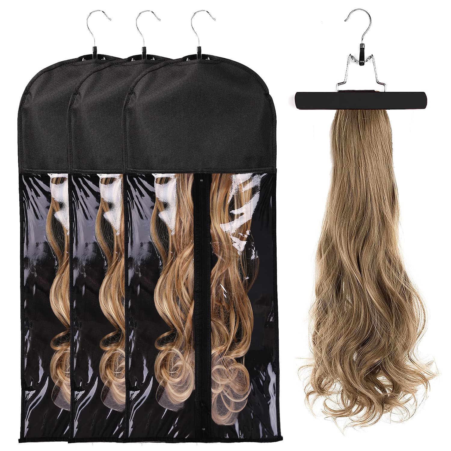 Hanging Wig & Hair Extension Storage Bags (Black)