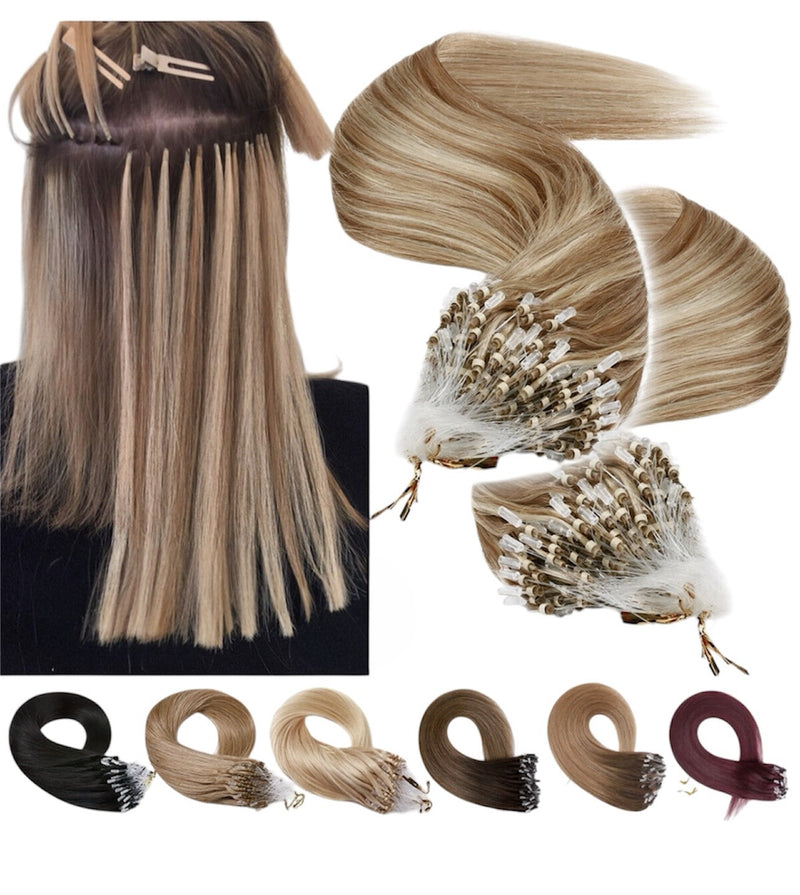 Human Hair Extensions with Double Micro Rings Silicone