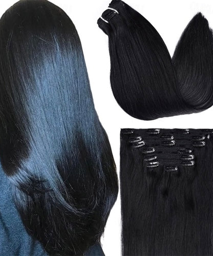 Set Natural Human Hair Clip in Extensions