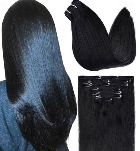 Set Natural Human Hair Clip in Extensions