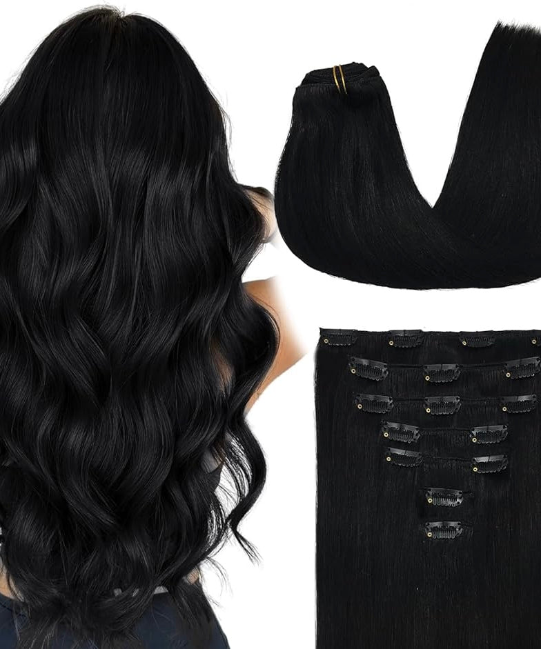 Set Natural Human Hair Clip in Extensions