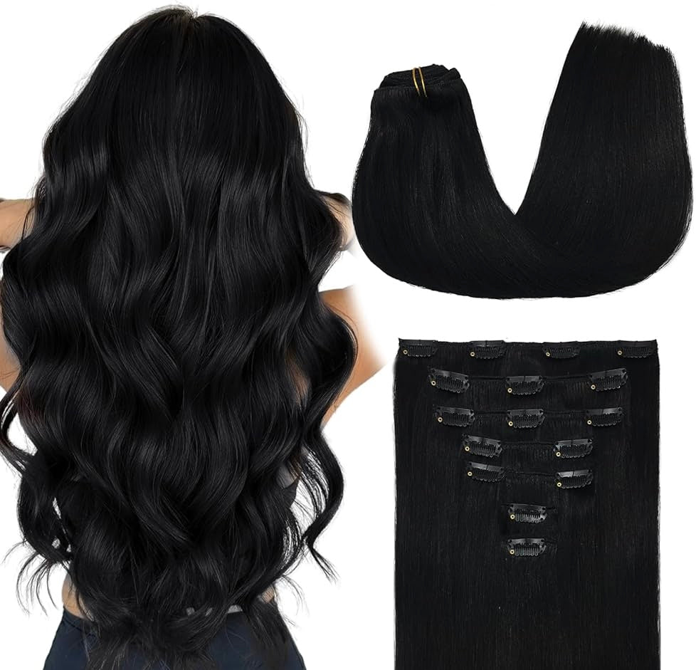 Set Natural Human Hair Clip in Extensions