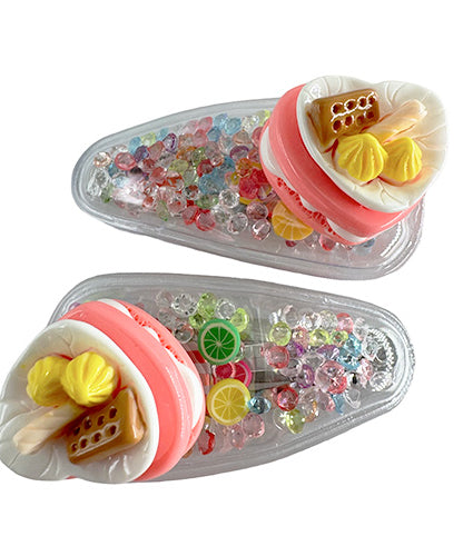 Transparent PVC hair clip decorated with patterns and glitter inside (2 pieces)