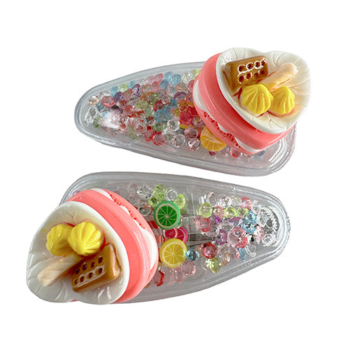 Transparent PVC hair clip decorated with patterns and glitter inside (2 pieces)