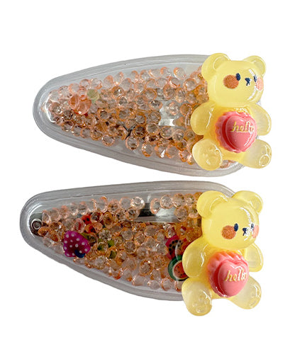 Transparent PVC hair clip decorated with patterns and glitter inside (2 pieces)