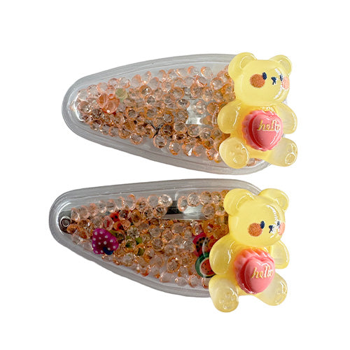 Transparent PVC hair clip decorated with patterns and glitter inside (2 pieces)