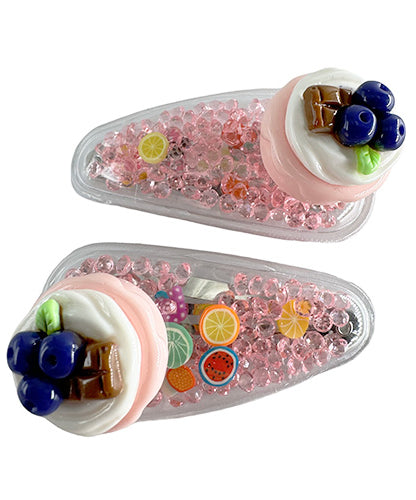 Transparent PVC hair clip decorated with patterns and glitter inside (2 pieces)