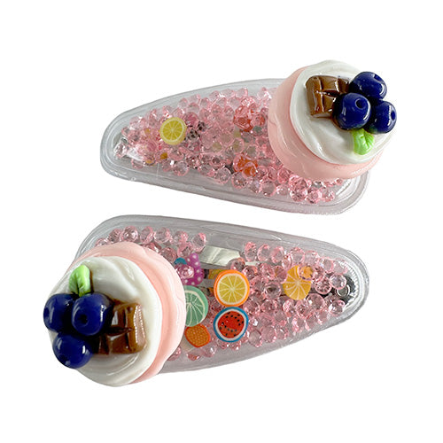 Transparent PVC hair clip decorated with patterns and glitter inside (2 pieces)