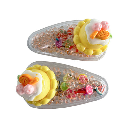 Transparent PVC hair clip decorated with patterns and glitter inside (2 pieces)