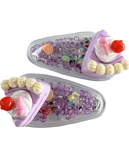 Transparent PVC hair clip decorated with patterns and glitter inside (2 pieces)