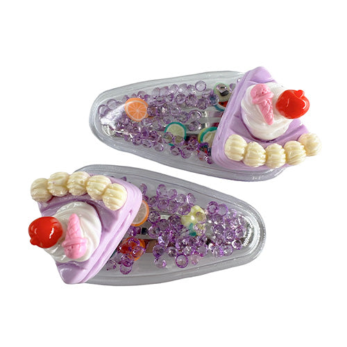 Transparent PVC hair clip decorated with patterns and glitter inside (2 pieces)