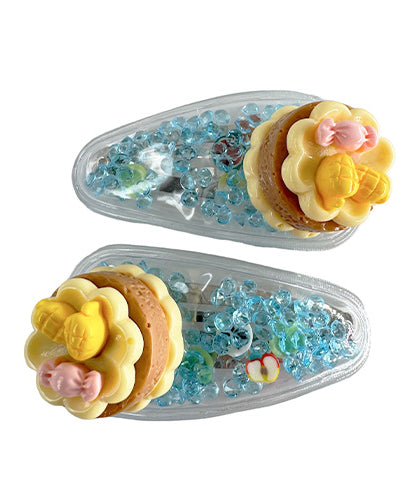 Transparent PVC hair clip decorated with patterns and glitter inside (2 pieces)