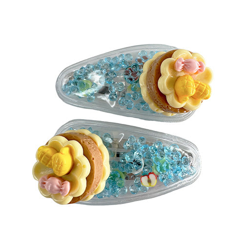 Transparent PVC hair clip decorated with patterns and glitter inside (2 pieces)