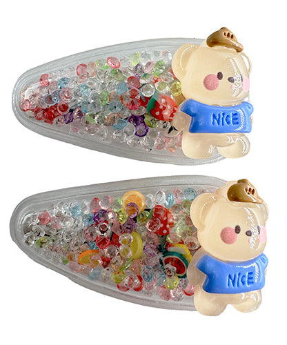 Transparent PVC hair clip decorated with patterns and glitter inside (2 pieces)