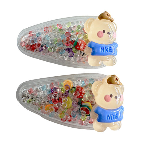 Transparent PVC hair clip decorated with patterns and glitter inside (2 pieces)